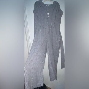 Max studio Plus Size Cropped Wideleg Dot Stripe Jumpsuit